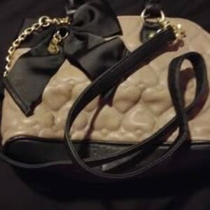 Betsey Johnson Black and Tan Quilted Shoulder Bag